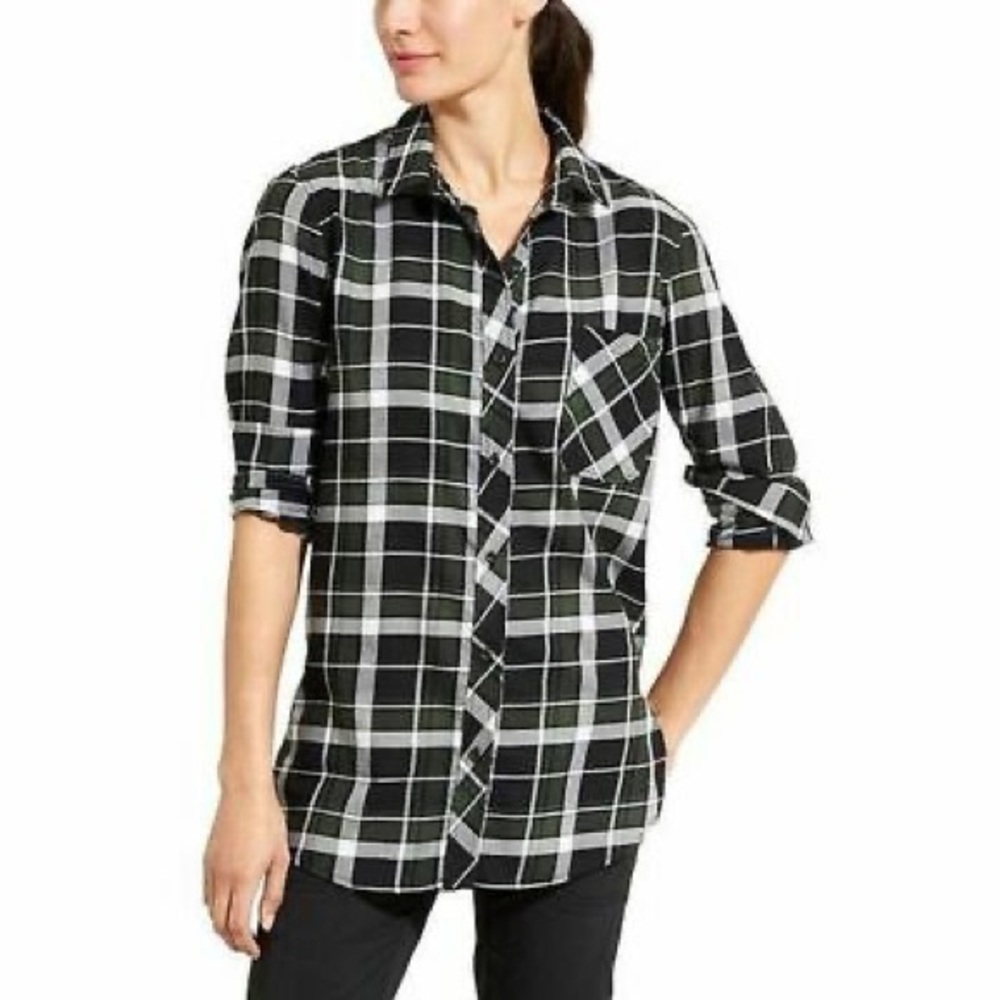 Athleta Black and White Plaid Button-Down Shirt